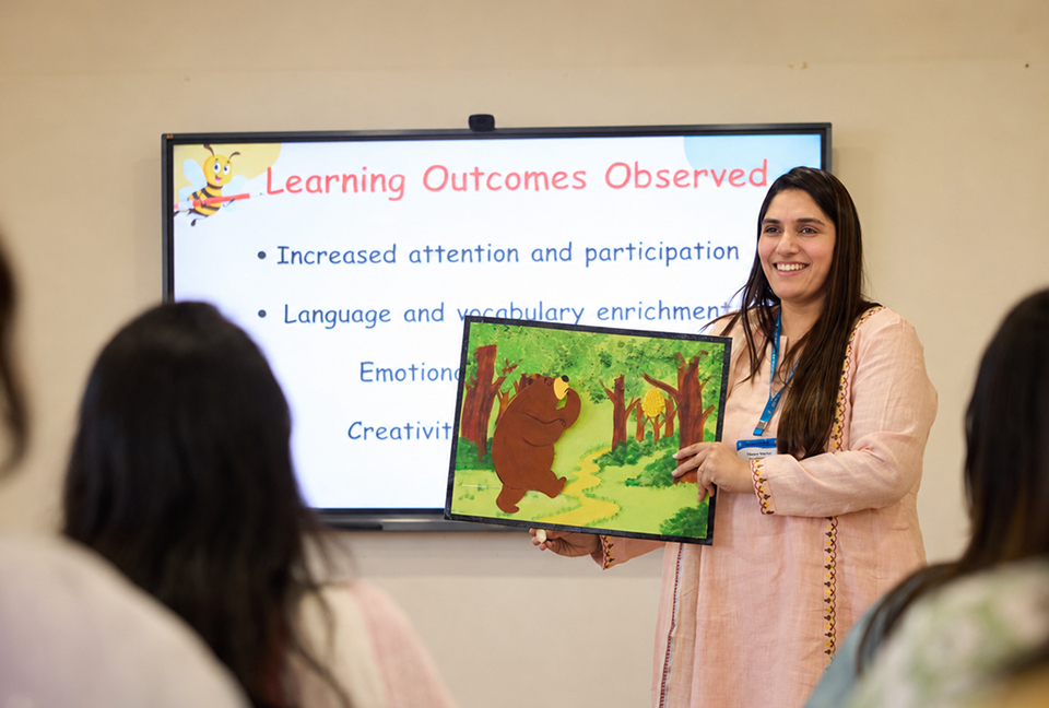Teacher engaging with students